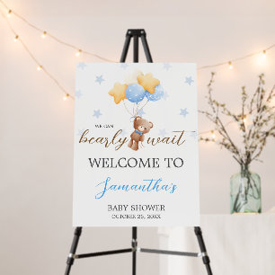 Blue Bear Balloon Baby Shower Welcome Sign