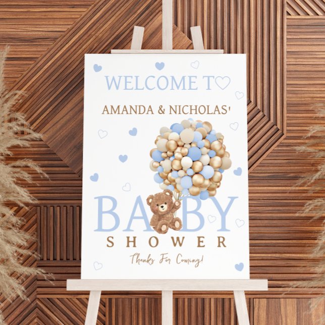 Blue Bear Balloon Baby Shower Welcome Sign (Creator Uploaded)