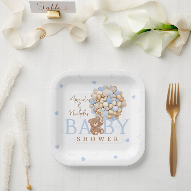 Blue Bear Balloon Bearly Wait  Baby Shower  Paper Plates (Wedding)