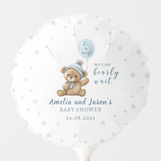 Blue bear balloon boy baby shower filled Balloon  (Front)