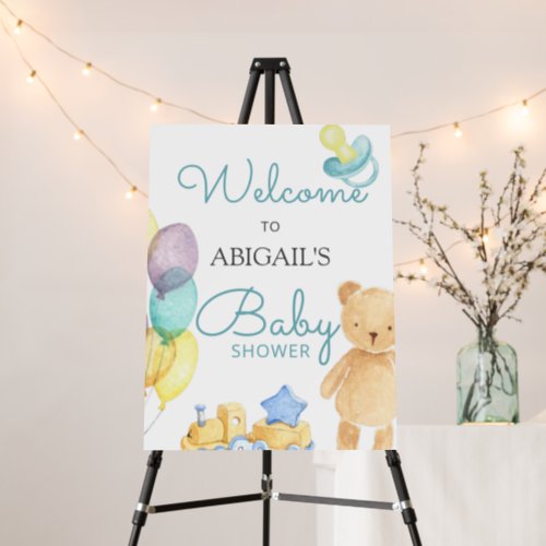 Blue Bear  Balloon Watercolor Baby Shower Welcome Foam Board