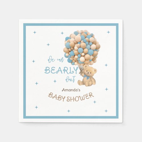 Blue Bear Balloons Baby Boy Shower Boho  Napkins