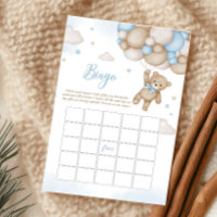 Blue Bear Balloons Baby Shower Bingo Game