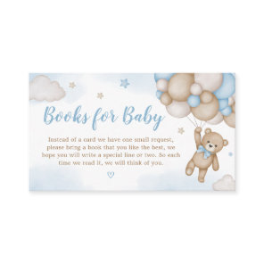 Blue Bear Balloons Baby Shower Books for Baby Enclosure Card