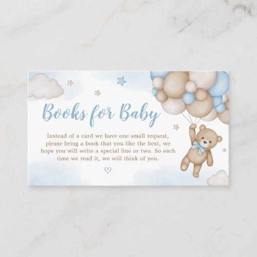 Blue Bear Balloons Baby Shower Books for Baby Enclosure Card