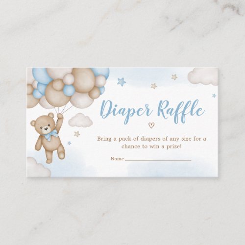 Blue Bear Balloons Baby Shower Diaper Raffle Enclosure Card