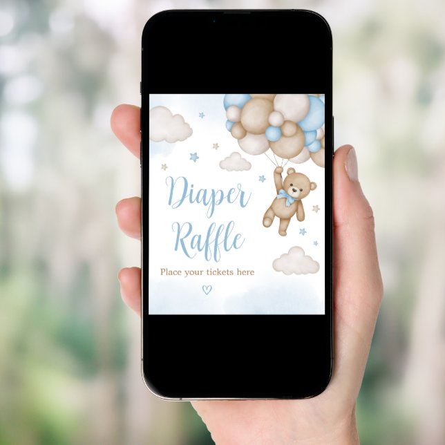 Blue Bear Balloons Baby Shower Diaper Raffle Poster (Front Digital)