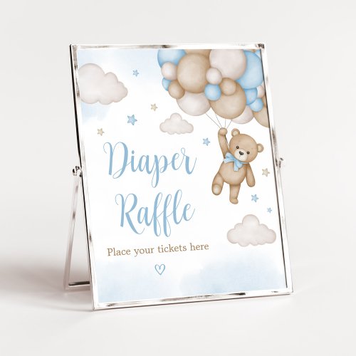 Blue Bear Balloons Baby Shower Diaper Raffle Poster