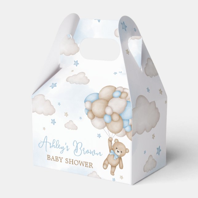 Blue Bear Balloons Baby Shower Favor Boxes (Front Side)