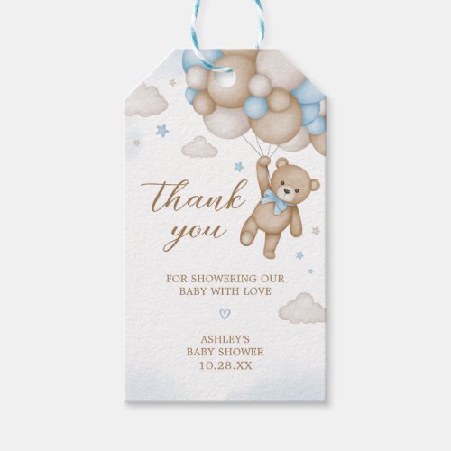 Blue Bear Balloons Baby Shower Favor Tags