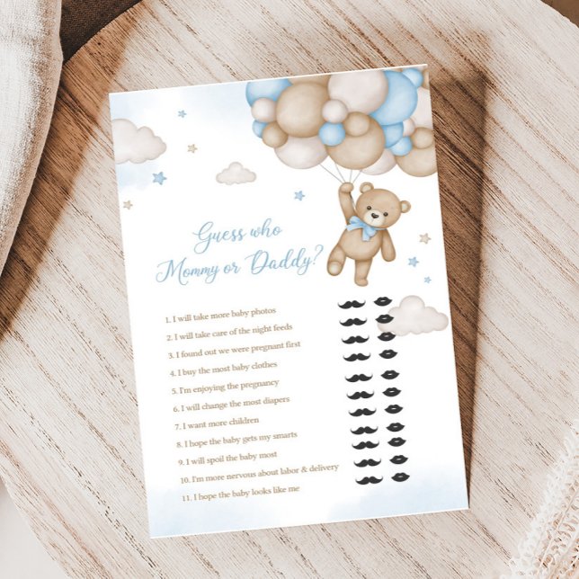 Blue Bear Balloons Baby Shower Guess Who Game (Blue Bear Baby Shower Guess who Mommy or Daddy Game)