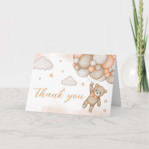 Blue Bear Balloons Baby Shower  Letterpress Thank You Card