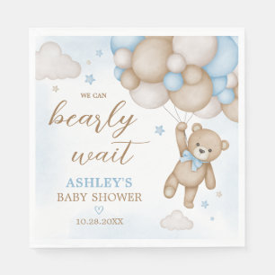 Blue Bear Balloons Baby Shower Napkins