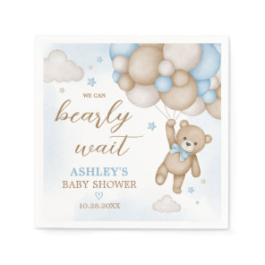 Blue Bear Balloons Baby Shower Napkins