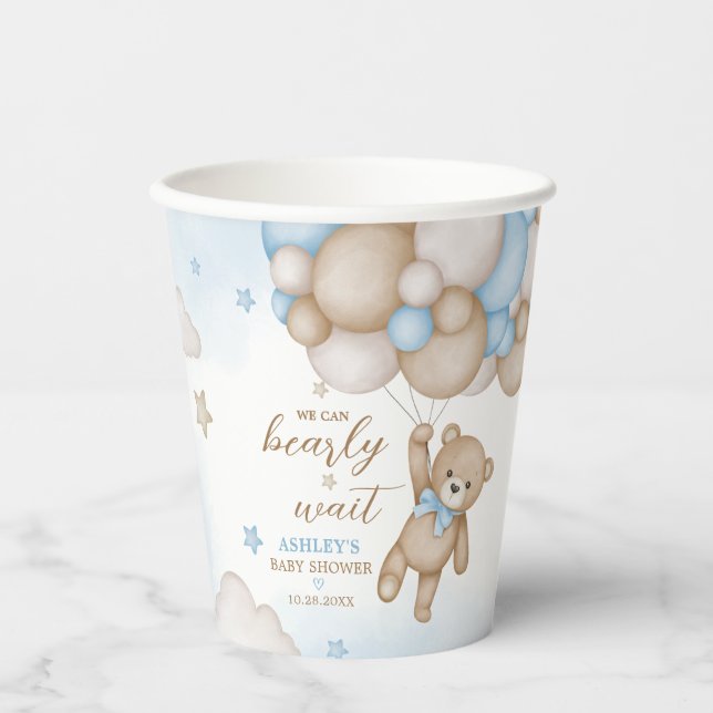 Blue Bear Balloons Baby Shower Paper Cups (Front)