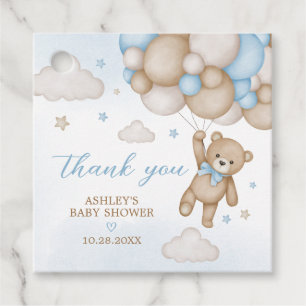Blue Bear Balloons Baby Shower Square Favor Tags