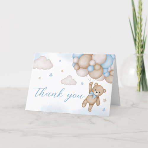 Blue Bear Balloons Baby Shower  Thank You Card