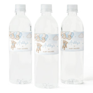 Blue Bear Balloons Baby Shower  Water Bottle Label