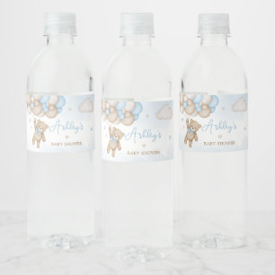 Blue Bear Balloons Baby Shower Water Bottle Label