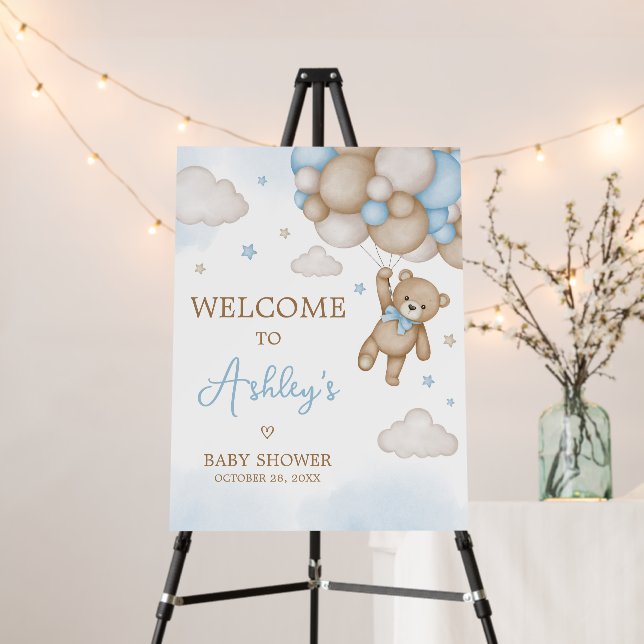Blue Bear Balloons Baby Shower Welcome Sign (In Situ (Stand))