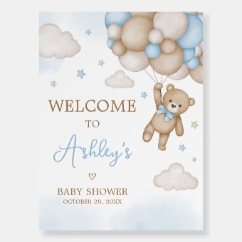 Blue Bear Balloons Baby Shower Welcome Sign | Zazzle