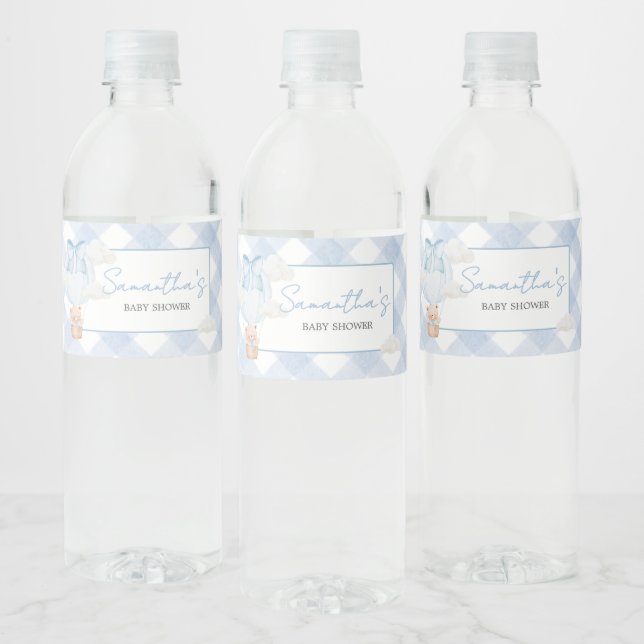 Blue Bear Bearly Wait Baby Shower Water Bottle Label (Bottles)