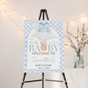 Blue Bear Bearly Wait Baby Shower Welcome Sign