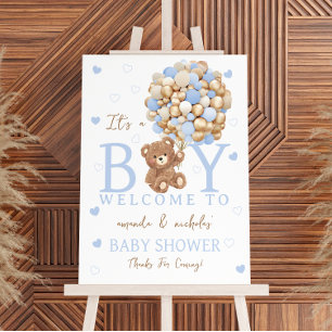 Blue Bear Boy Baby Shower Welcome Sign