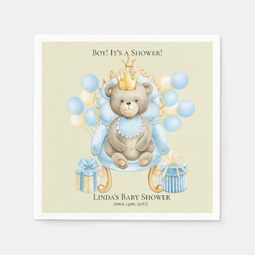 Blue Bear Boy Prince  Baby Shower Napkins