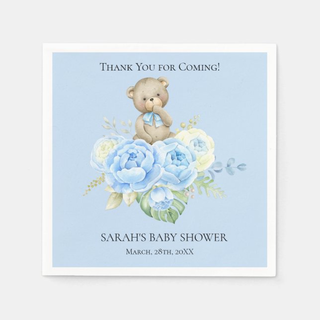 Blue Bear Boy Theme | Baby Shower Napkins (Front)