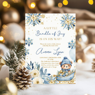 Blue Bear Christmas Winter Boy Baby Shower  Invitation