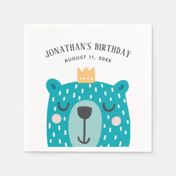 Blue Bear. Cute Animal. Funny Kids Birthday Napkins by RemioniArt at Zazzle