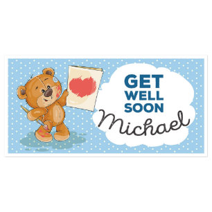 Blue Bear Get Well Soon Personalized Banner