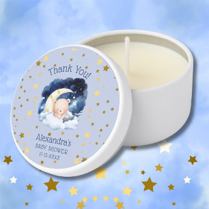 Blue Bear Gold Stars Moon Baby Shower Thank You Mini Candle Favors