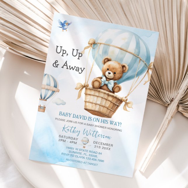 Blue Bear Hot Air Balloon Baby Shower  Invitation (Creator Uploaded)