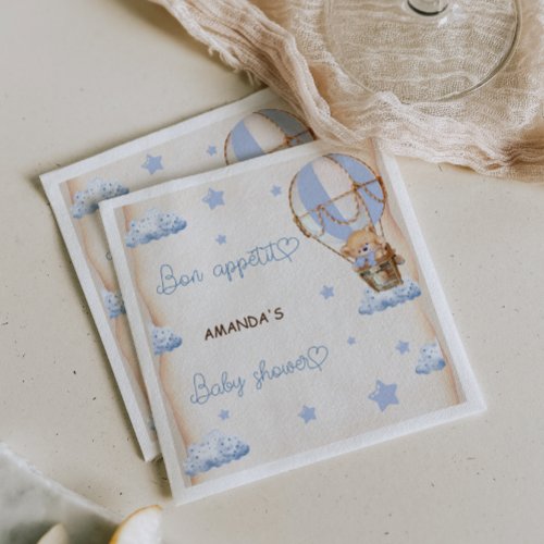 Blue Bear Hot Air Balloon Rustic baby shower Napkins