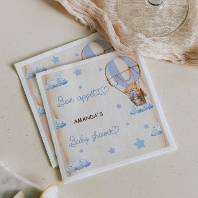 Blue Bear Hot Air Balloon Rustic baby shower Napkins (Creator Uploaded)
