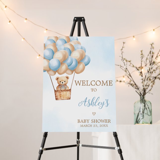 Blue Bear Hot Air Balloon Welcome Sign (In Situ (Stand))
