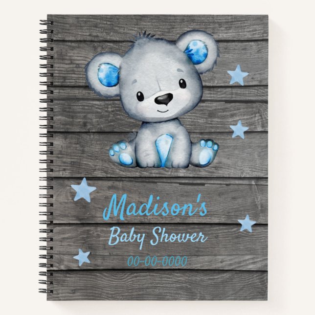 Blue  Bear Hues Book Baby Shower Rustic (Front)