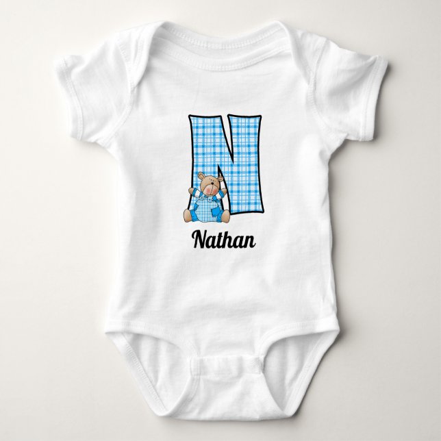 Blue Bear Monogram Big N Baby Apparel Baby Bodysuit (Front)