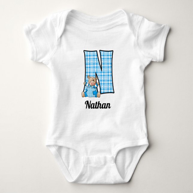 Blue Bear Monogram Big N Baby Apparel Bodysuit (Front)
