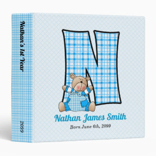 Blue Bear Monogram Letter N Baby Scrapbook Binder