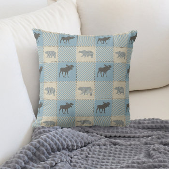 Blue Bear Moose Cabin Pattern Throw Pillow by SandCreekVentures at Zazzle