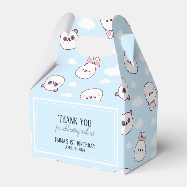 Blue Bear Panda Kawaii 1st Birthday  Favor Boxes (Front Side)