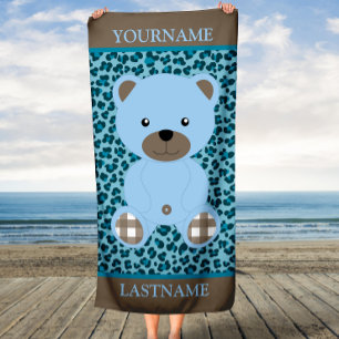 Blue Bear Personalized Name Kids Beach Towel