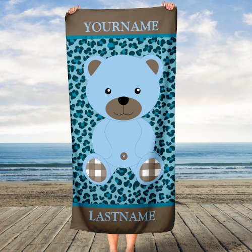 Blue Bear Personalized Name Kids Beach Towel