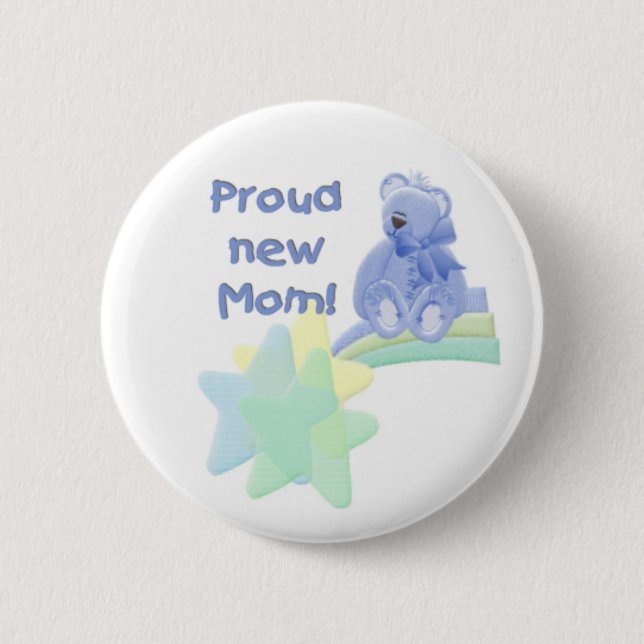 Blue Bear Proud New Mom Button (Front)