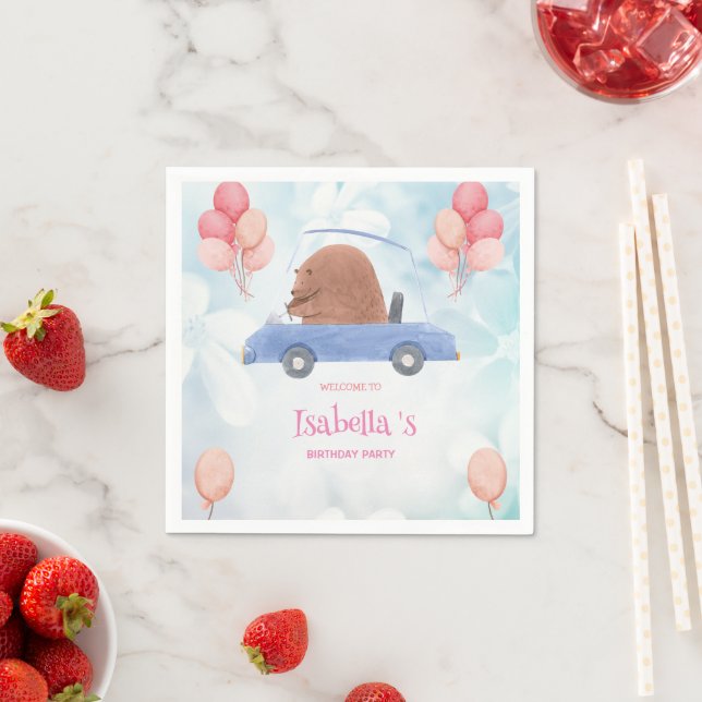 Blue Bear Race car flower Birthday Balloon party Napkins (Insitu)
