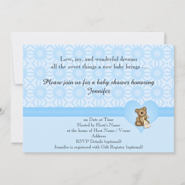 Blue Bear Retro Flowers Baby Shower Invitation (Front)