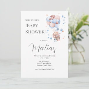 Blue Bear Spanish Baby Shower Boy invitation